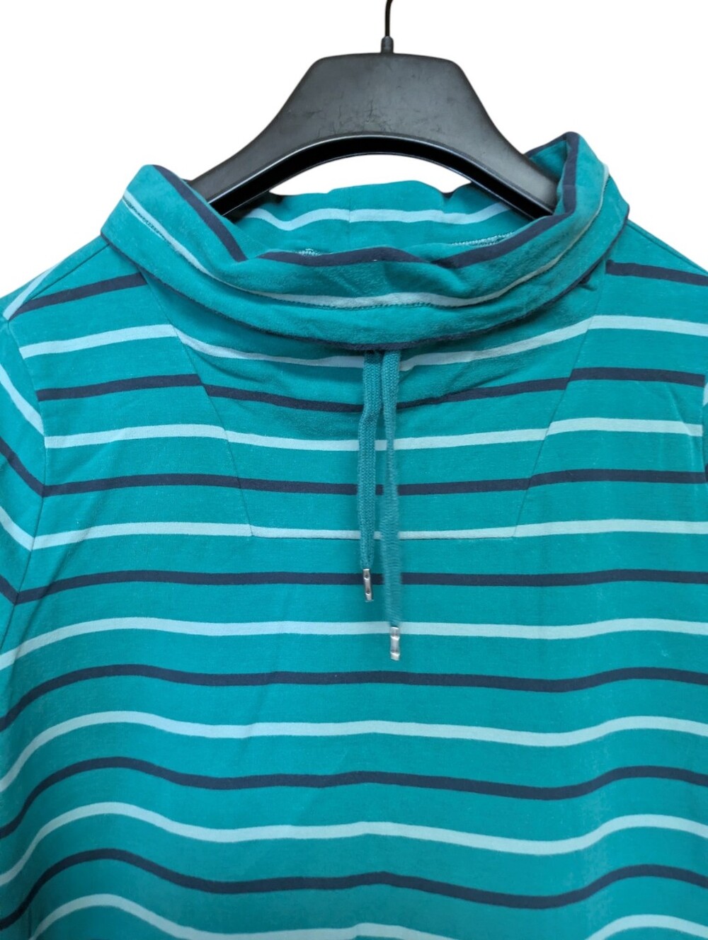 L.L. Bean Green Stripe Funnel Neck Cotton Sweatshirt Size Medium - Picture 4 of 6